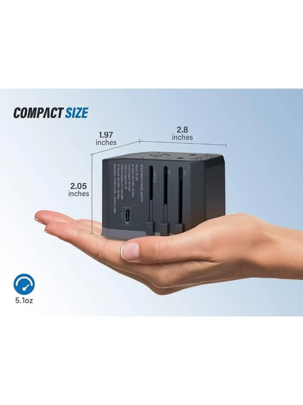 Universal Travel Adapter with USB-C & 4 USB-A Ports - International Power